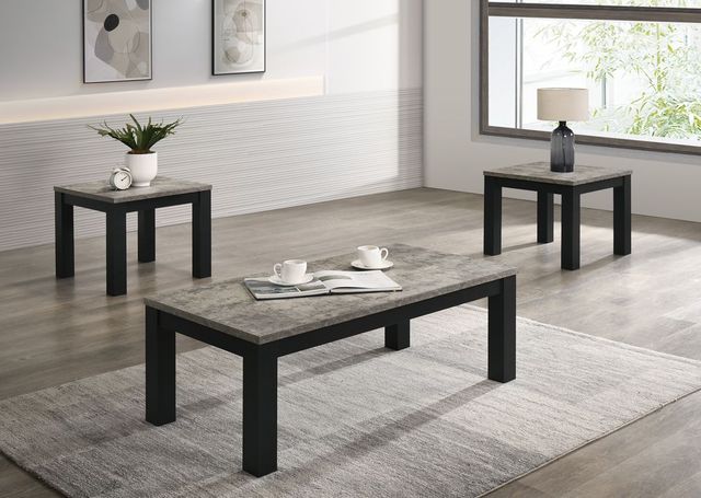 Crown Mark Theo 3-Piece Gray Occasional Table Set with Black Base-1