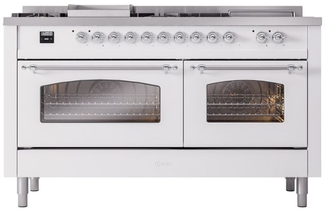 Ilve® Nostalgie II Series 60" White Pro Style Dual Fuel Range-1