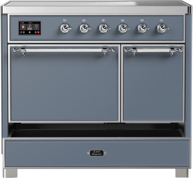 Ilve® Majestic III 40" Blue Gray Pro Style Induction Range with Solid Door and Chrome Trim-2