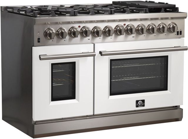 FORNO® Capriasca 48" Stainless Steel Pro Style Dual Fuel Range with White Door-1