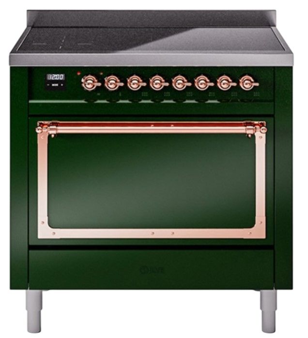 Ilve® Nostalgie II Noblesse 36'' Emerald Green Pro Style Induction Range with Copper Trim-0