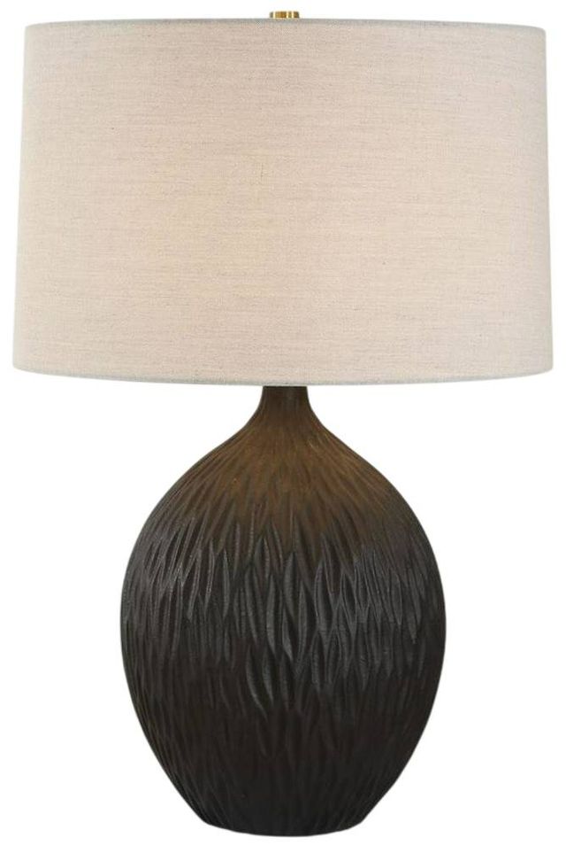 Uttermost® Levee Light Gray Table Lamp with Satin Black Base-0