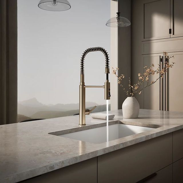 KOHLER® Purist® Vibrant Brushed Bronze Semi-Professional Kitchen Sink Faucet with Three-Function Sprayhead-3