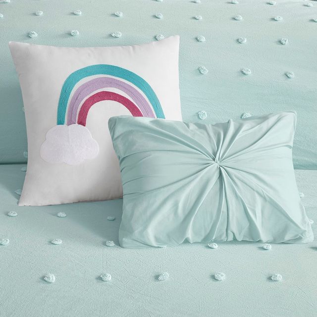Olliix by Urban Habitat Kids Callie Aqua Twin Cotton Jacquard Pom Pom Comforter Set-1