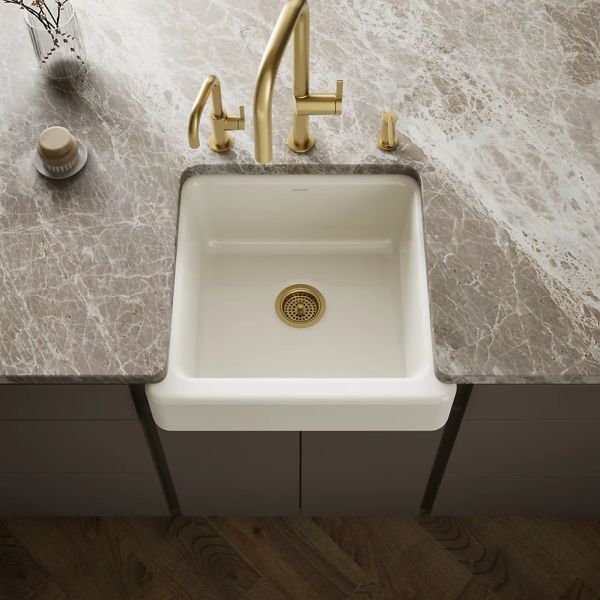 KOHLER® Whitehaven® Biscuit 24" Undermount Single-Bowl Farmhouse Kitchen Sink with Short Apron-1