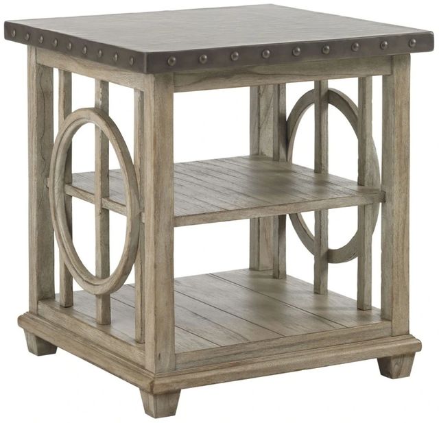 Lexington Home Twilight Bay Wyatt Hammered Stainless Steel Top Lamp Table with Taupe Gray Base-0
