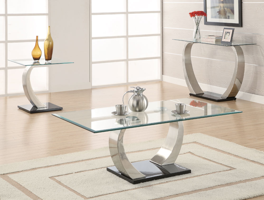 Coaster Pruitt Glass Top Rectangular Coffee Table with Satin Base - Thumbnail 3