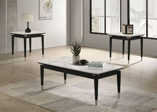 Furniture of America® Maidstone White End Table with Black Base-2