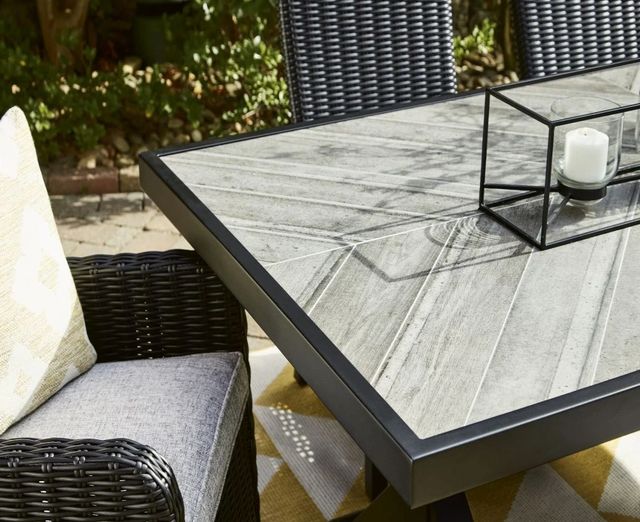 Signature Design by Ashley® Beachcroft Light Gray Outdoor Aluminum/Porcelain Dining Table with Black Base-5