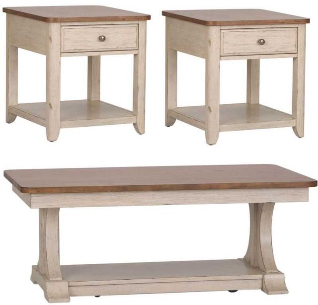 Liberty Furniture Farmhouse Reimagined 3-Piece Antique White/Chestnut Occasional Table Set-0