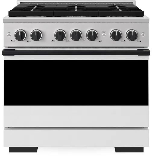 ZLINE Marino 36" Stainless Steel Pro Style Dual Fuel Range with White Matte Door and Matte Black Accents