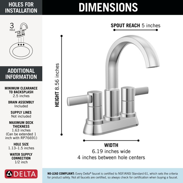Delta Albion™ Chrome Two Handle Centerset Bathroom Faucet-1