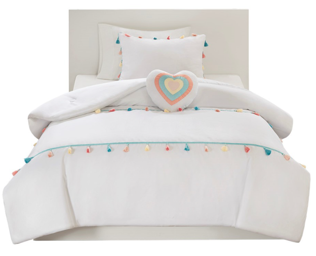 Olliix by Mi Zone Kids Tessa White Twin Tassel Comforter Set-1