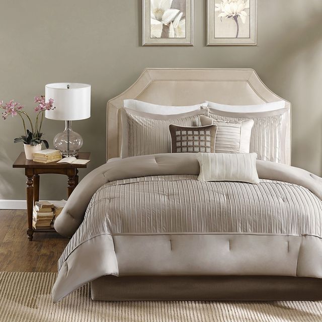 Olliix by Madison Park Trinity 7 Piece Taupe King Comforter Set-1