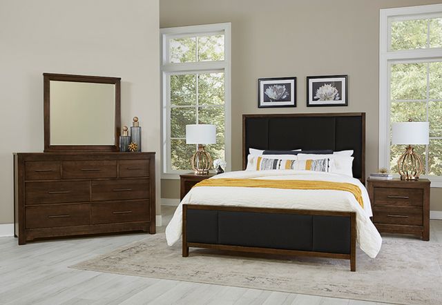 Artisan & Post by Vaughan-Bassett Crafted Cherry Bedroom by Ben & Erin Napier Black Fab/Dark Cherry California King Upholstered Panel Bed-1