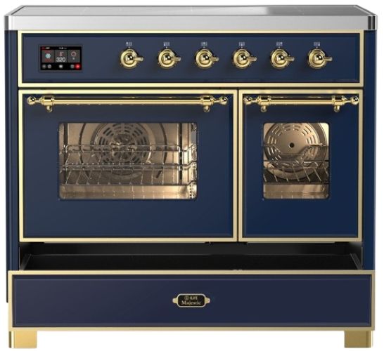 Ilve® Majestic III 40" Midnight Blue Pro Style Induction Range with Triple Glass Door and Brass Trim-2
