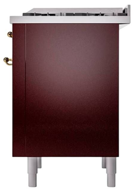 Ilve® Nostalgie II Noblesse 36'' Burgundy Pro Style Dual Fuel Range with Brass Trim-3