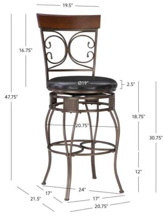 Powell® Bria Brown/Dark Bronze Big and Tall Bar Stool-2