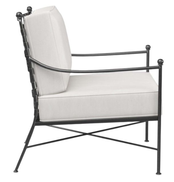 Sunset West Provence Century Pewter Antique Wrought Iron Outdoor Club Chair with Canvas Flax Cushion-1