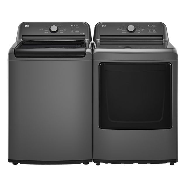 WT6105CM | DLE6100M - LG Top Load Laundry Pair with 4.1 cu. ft. Agitator Washer and 7.3 cu. ft. Electric Dryer in Monochrome Grey