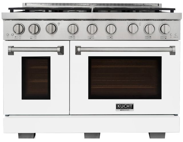 Kucht Professional KFX Series 48" Stainless Steel Pro Style Natural Gas Range with White Door and True Simmer Burners-0