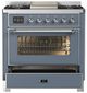 Ilve® Majestic III 36" Blue Gray Pro Style Dual Fuel Natural Gas Range with Triple Glass Door and Chrome Trim-3