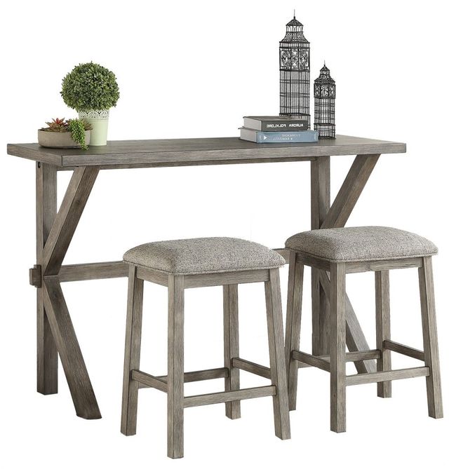 Mazin Furniture Palmer 3-Piece Wire Brush Gray Counter-Height Dining Set-2