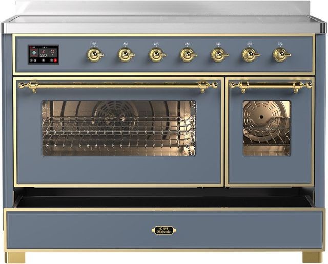 Ilve® Majestic III 48" Blue Gray Pro Style Induction Range with 6 Elements and Brass Trim-2