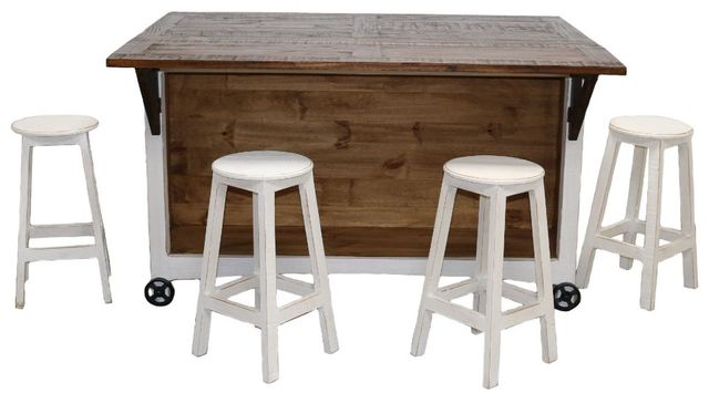 Million Dollar Rustic 5-Piece Brown/White Large Drop Leaf Island Set with Stools-1