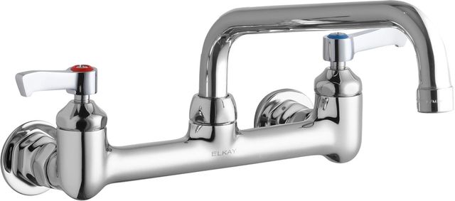 Elkay Chrome Foodservice 8" Centerset Wall Mount Faucet with Lever Handles and Offset Inlets-0