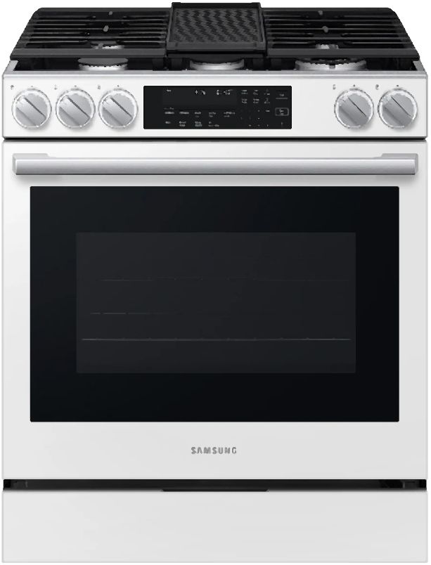 Samsung Bespoke Smart 30" White Glass Gas Slide In Gas Range-0