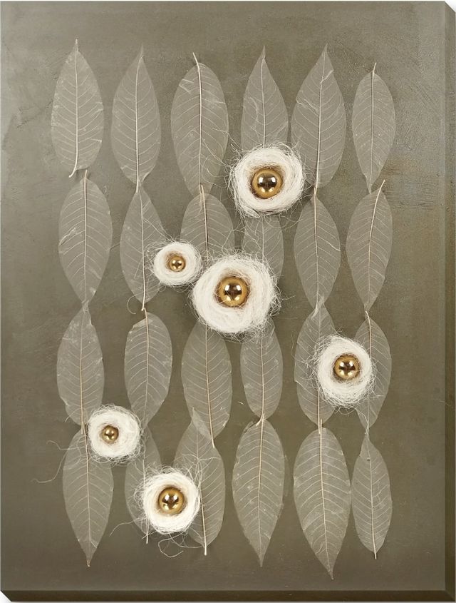 Classy Living Organic Golden Orbs and Whispering Leaves Abstract Wall Art-0