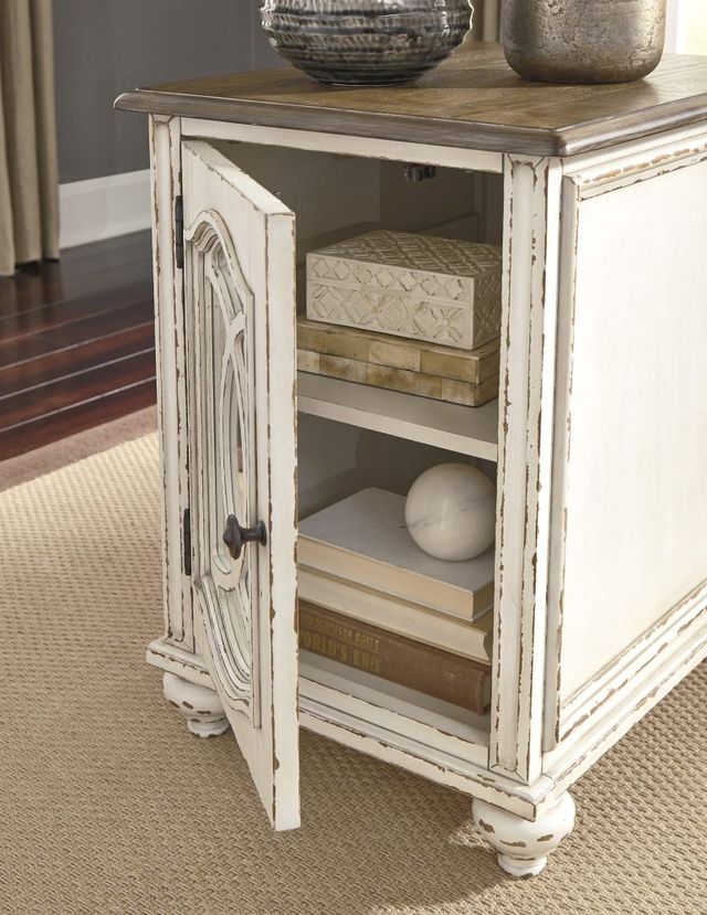 Signature Design by Ashley® Realyn Brown Cabinet Door Chairside End Table with White Base-7