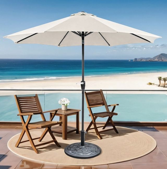 Furniture of America® Soli Beige Fabric/Steel Outdoor Umbrella with Base-1
