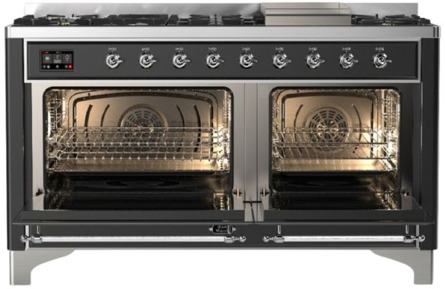 Ilve® Majestic III 60" Graphite Matte Pro Style Dual Fuel Natural Gas Range with Triple Glass Door and Chrome Trim-1