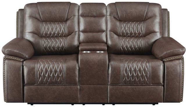 Coaster® Flamenco Brown Reclining Motion Tufted Upholstered Loveseat with Console-1