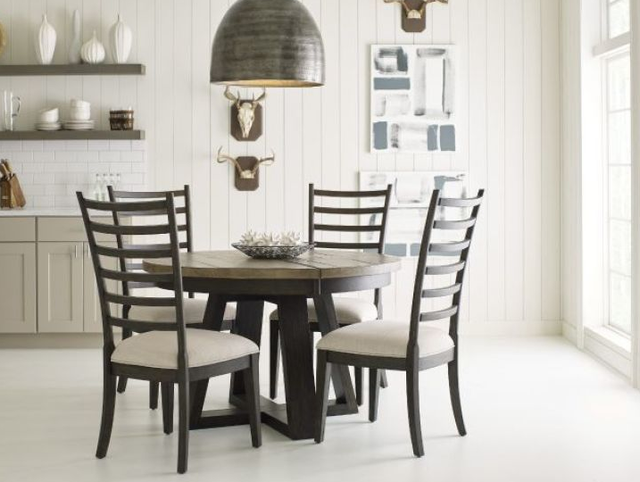 Kincaid® Furniture Plank Road Button Charcoal Round Dining Table with Stone Top-1