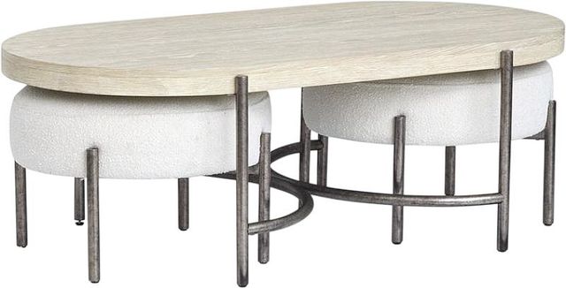 Magnussen Home® Jennings 3-Piece Edgecomb Grey/Weathered Antique Nickel Oval Cocktail Table Set with Ottomans-0
