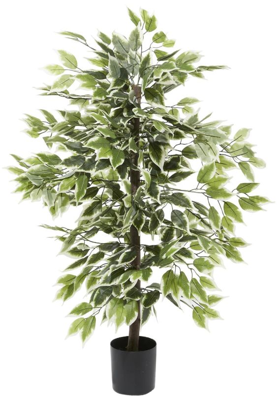 Deco Marche Green Faux Foliage Ficus Artificial Tree with Realistic Leaves and Black Plastic Pot-0