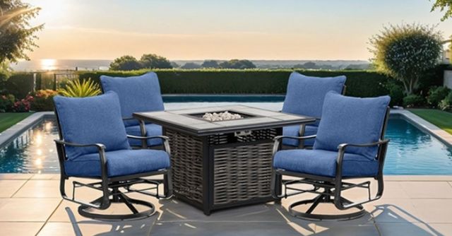 Furniture of America® Segovia 2-Piece Black/Navy Fabric/Steel Outdoor Swivel Glider Arm Chair Set-1