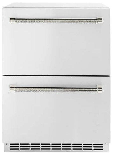 ZLINE Autograph Edition Touchstone 24 " 4.6 Cu. Ft. Stainless Steel 168 Can Outdoor-Rated Dual Refrigerator Drawer with Polished Nickel Helix Handles-0