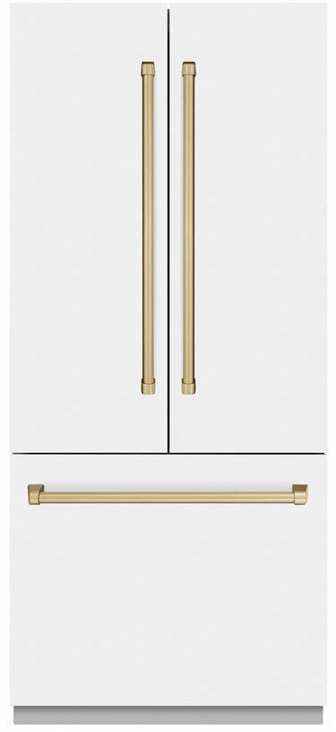 ZLINE Autograph Edition 36" 19.6 Cu. Ft. White Matte Built-In French Door Refrigerator with Polished Gold Accents-0