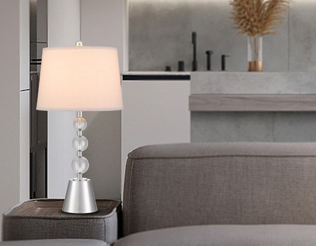 Cal® Lighting & Accessories Stacked Orb 2-Piece Brushed Steel/Crystal Table Lamp Set-3