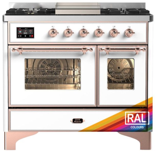 Ilve® Majestic III 40" Custom Pro Style Dual Fuel Liquid Propane Range with Triple Glass Door and Copper Trim-0