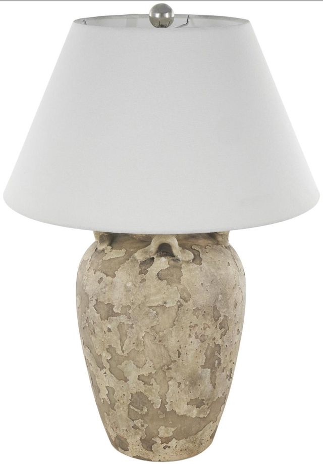 Deco Marche Light Brown Tall Distressed Antique Style Pot Vase Room Table Lamp with White Linen Shade-0