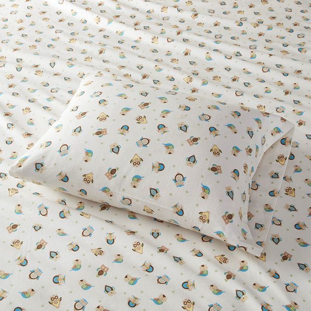 Olliix by True North by Sleep Philosophy Sand Owls King Cozy Flannel 100% Cotton Flannel Printed Sheet Set-2