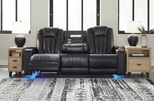 Signature Design by Ashley® Center Point Black Reclining Sofa with Drop Down Table-3
