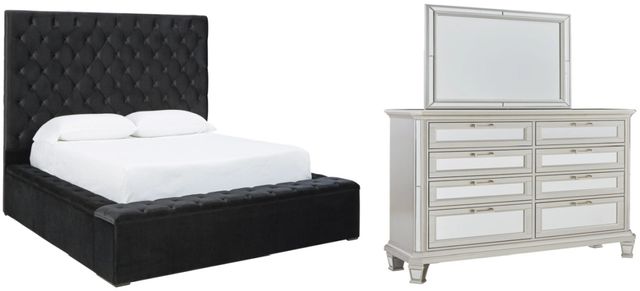Signature Design by Ashley® Lindenfield 3-Piece Black/Silver King Upholstered Storage Bed Set-0
