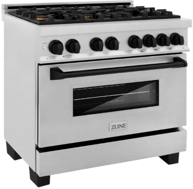 ZLINE Autograph Edition Legacy 36" Satin Stainless Steel Pro Style Dual Fuel Range with Matte Black Accents-1