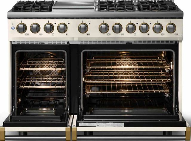 Viking® 5 Series 48" Pure White Pro Style Dual Fuel (NG) Range with Brushed Brass Trim-1